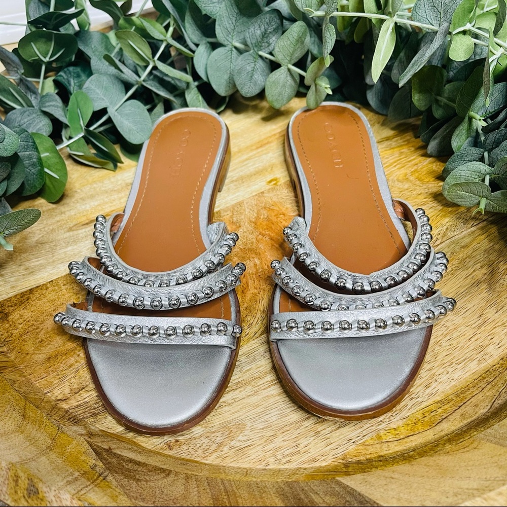 Coach - Isa Studded Metallic Leather Slide Sandal 7.5 - Picture 2 of 16